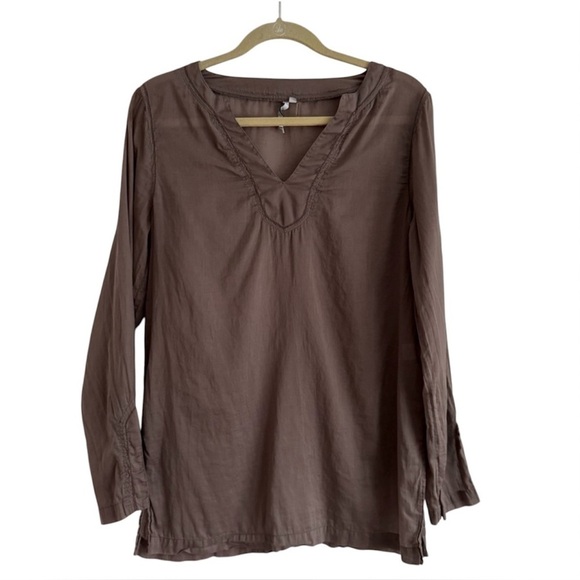 Michael Stars Tops - Michael Stars Brown Cotton V-Neck Boho Tunic Top Long Sleeve Coverup Size Small